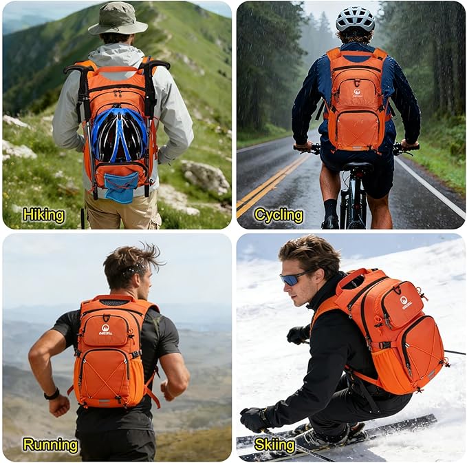 Hydration Backpack 22L, Hiking Backpack with 2L Leakproof Bladder, Sewn-in Rain Cover, Insulated Compartment for Men & Women Running, Cycling, Camping
