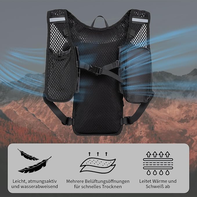 GRIO Hydration Running Vest for Women Men, Water Backpack for Hiking ,with 1.5L Water Bladder, Lightweight Breathable Reflective Hydration Pack for Marathon, Trail, Hiking, Cycling