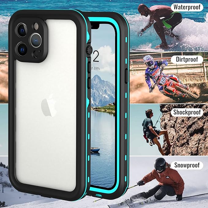 Waterproof Phone Case Compatible with iPhone 13 Pro, IP68 Waterproof Shockproof Dust-Proof Phone Case with Built in Screen Protector, Full Body Protective Case (Teal, iPhone 13 Pro)