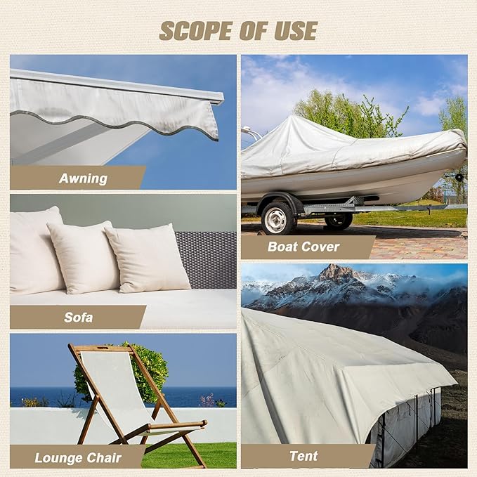 OAZ 16 x 79 inch Canvas Repair Patches Canvas Fabric Patch Self-Adhesive Fabric Repair Tape Waterproof Outdoor Gear Patch Kit for Boat Cover Awning Sofa Chair Couch Tent Bag (Beige)