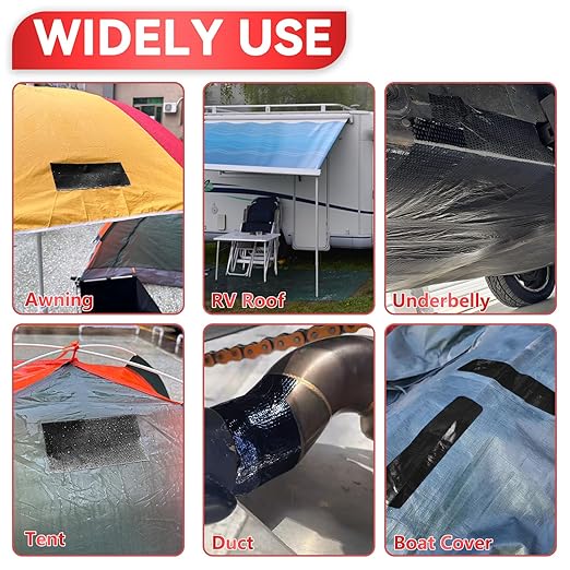 Birllaid Waterproof RV Awning Repair Tape for Tent,Tarp, Boat Covers Repair Tape,RV Awning, Sail Tape, Tear Repair Patch Kit, 5 Inch x 30FT (Black)