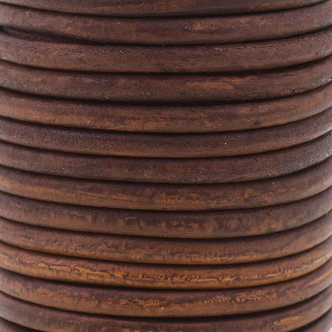 Mandala Crafts Round Genuine Distressed Brown Leather Cord for Jewelry Making – 4mm Cowhide Leather Rope String Lace for Kumihimo – 11 Yards Cowhide Craft Cording Spool