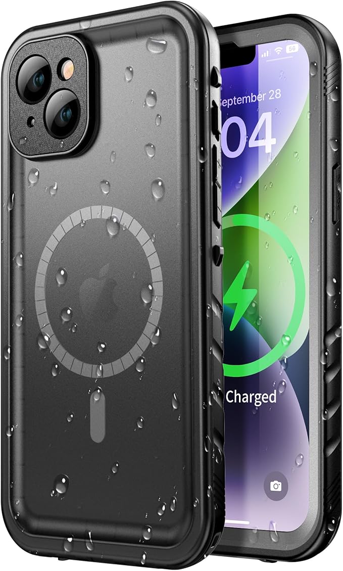 SPORTLINK for iPhone 14 Plus Case Waterproof - Buit in Screen Protector [Compatible with MagSafe][IP68 Underwater][6.6FT Military Dropproof][Dustproof] Full Body Shockproof Phone Case 6.7" Black