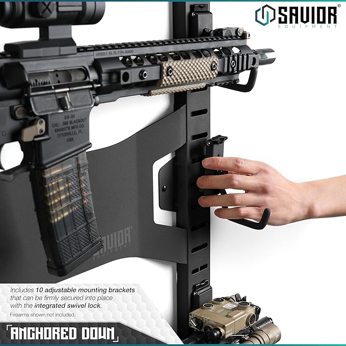 Savior Equipment Horizontal Steel Wall Mount Firearm Rifle Display Rack, Compound Bow Shotgun Carbine Gun Sword Tactical Vest Gear Hanger Free-Standing Indoor Storage Organizer, 10 Mounting Hooks