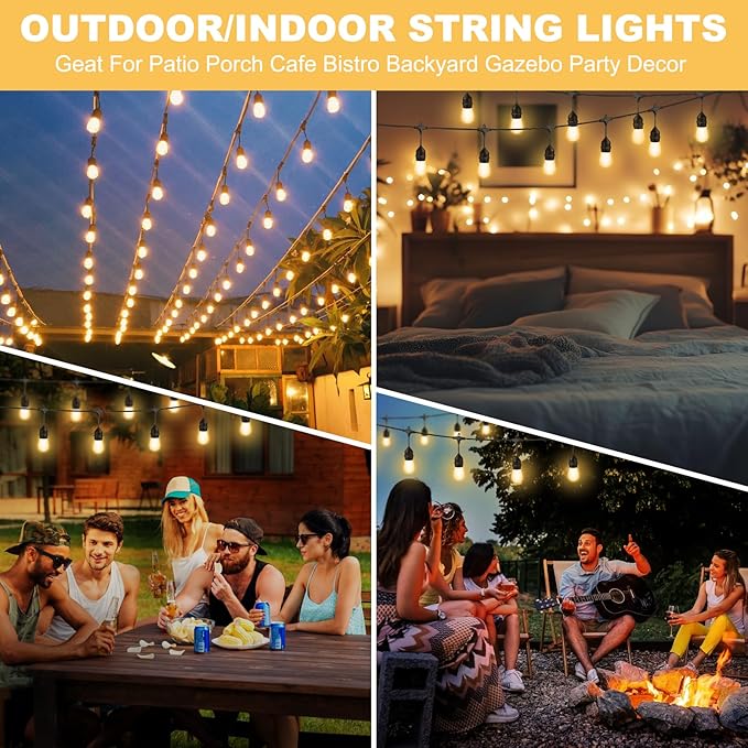 100FT LED Outdoor String Lights with 30+2 Shatterproof Bulbs, IP65 Waterproof, Commercial Grade Patio String Lights for Outside Porch Backyard Garden Deck Decor, 2700K Dimmable