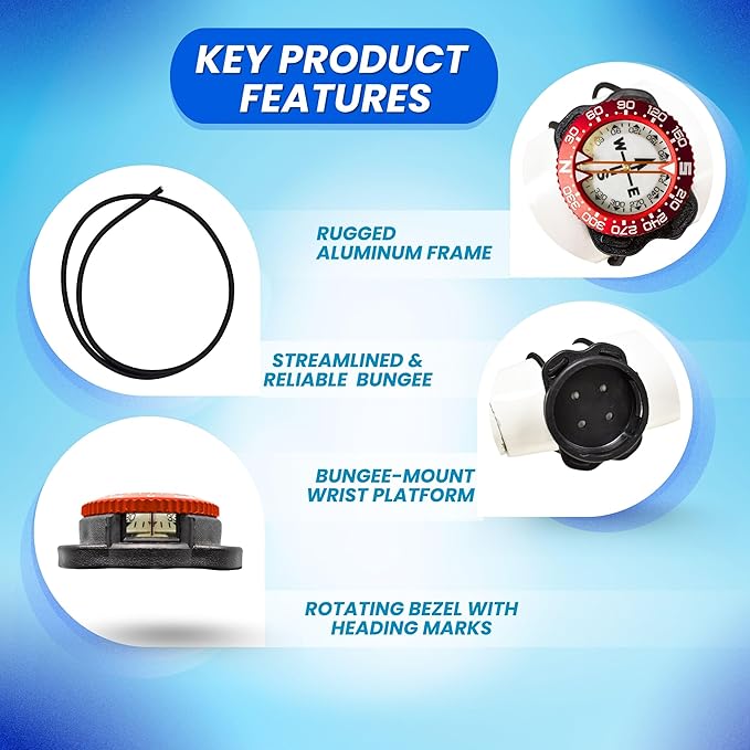 Scuba Choice Diving Compass (Wrist/Bungee Mount) – Easy-to-Read Underwater Navigation Tool for Scuba Diving, Durable Design with Rotating Bezel, Reliable Directional Aid for Deep Dive Adventures