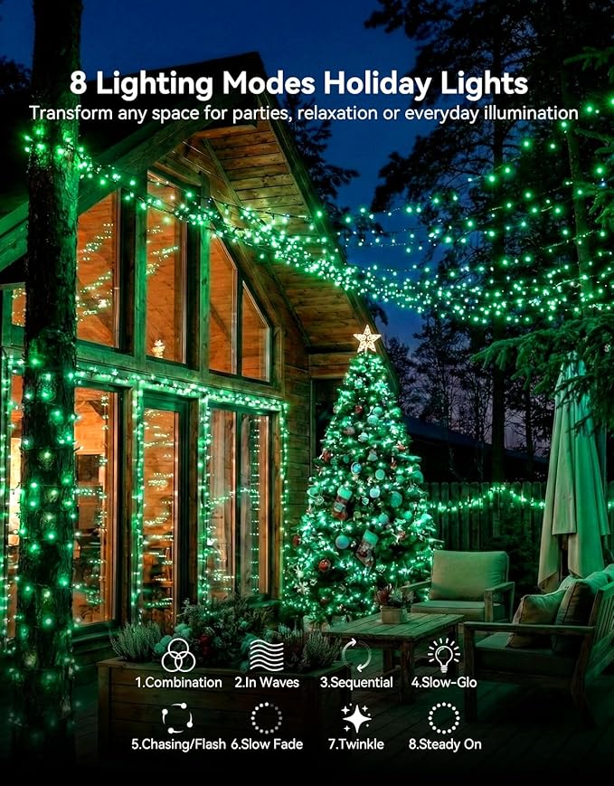 LitHome 99FT 300 LED String Lights Outdoor Indoor, 8 Modes Waterproof Christmas String Lights with Timer & Memory Function, Outdoor Christmas Lights Green Wire for Xmas Tree Party Garden, Green