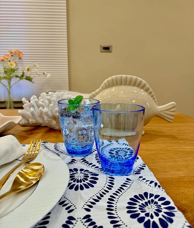 KLIFA- ETON- 15.2 ounce, Set of 6, Acrylic Drinking Glasses Set, BPA-Free Tumblers, Stackable Plastic Drinkware, Dishwasher Safe Cups, Ocean Blue