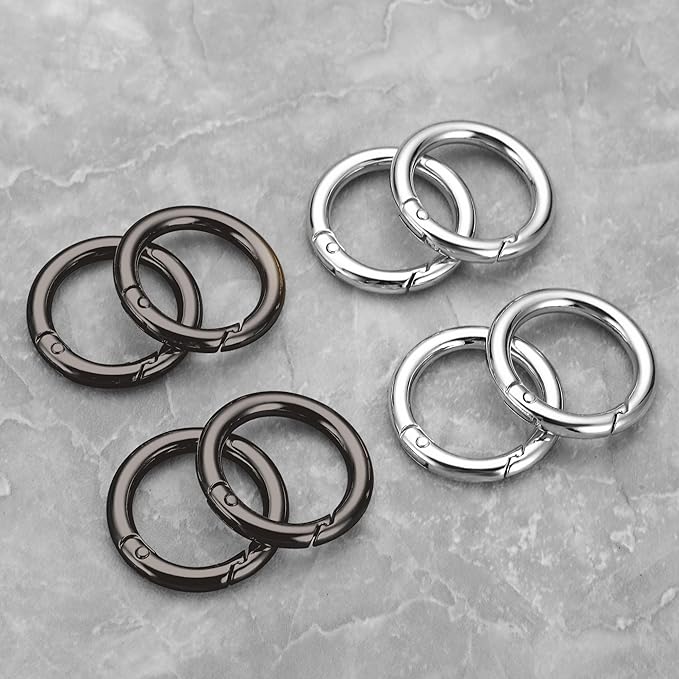 Gkeygo Key Ring Clip, 1 Inch Keychain Rings, 8 Pack Round Carabiner Clip for Keys, Buckle, Bags, Purses - Key Chain Hooks Replacement Keychains Lanyard DIY Crafts - Black, Silver