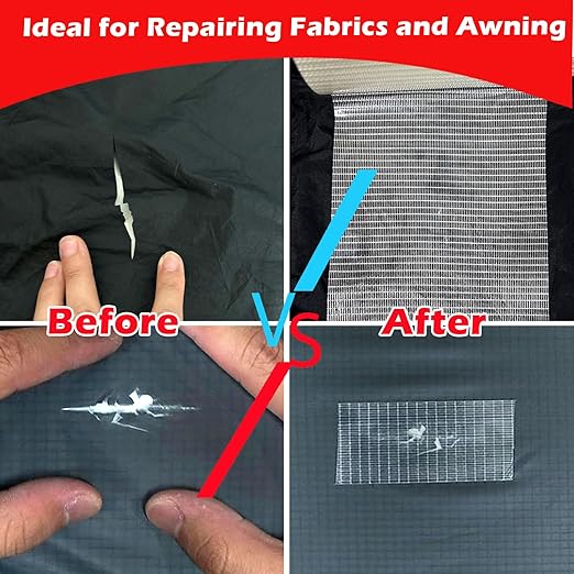 Fiberglass Rv Awning Repair Tape Kit - 5 Inch Wide 39ft Heavy Duty Waterproof Tear Repair Patch for Tent, Tarp, Canopy, Boat with Canvas Tape and Sail Repair Tape
