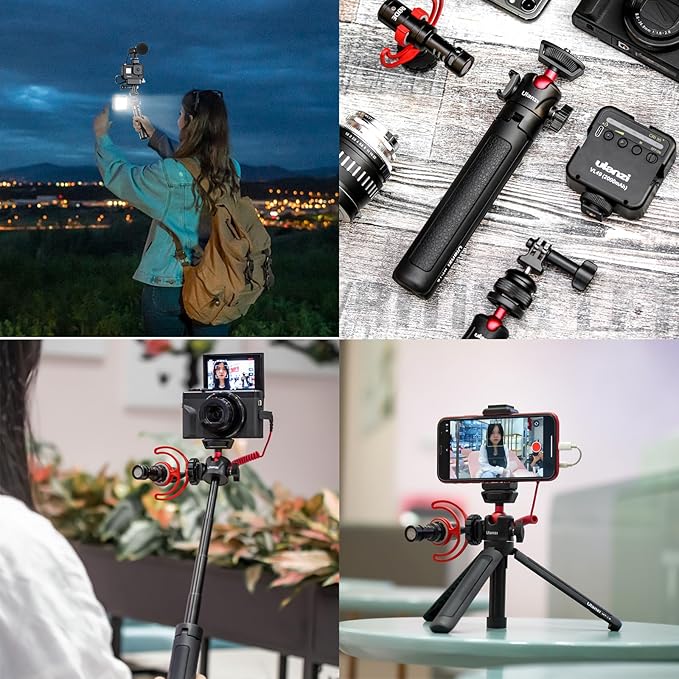 ULANZI MT-16 Extendable Mini Camera Tripod, 4 Levels Adjustment 360° Ball Head Cold Shoe Lightweight Portable Vlog Travel Selfie Stick Handle Grip Desktop Webcam Tripod for DSLR Action Camera