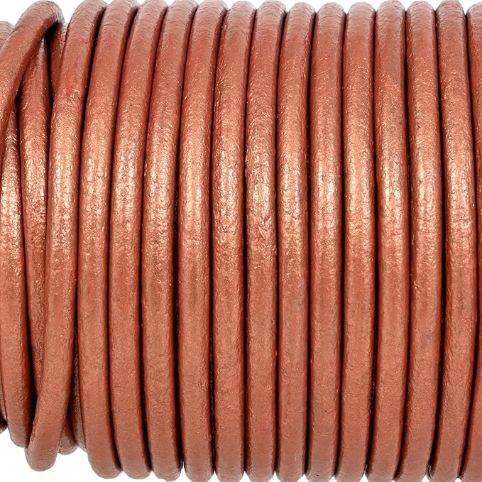 GENIQUE Real/Genuine Round Leather String Cord for Necklace, Bracelets, Jewellery, Braiding (3mm, Copper)