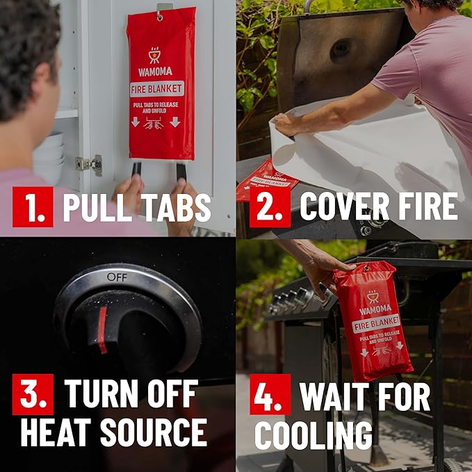 Fire Suppression Blanket with Hooks - Waterproof, Oil-Resistant, Fiberglass Fire Blanket for Home, Kitchen, Grill, BBQ, Fireplace with Rapid Deployment | Reusable Fire Resistant Safety Sheet