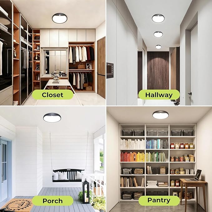 hepside 4 Pack Motion Sensor Ceiling Light Wired, 3000K/4000K/6500K LED Flush Mount Ceiling Light Fixture, 7Inch 15W Motion Sensor Light with Timer for Closet Stair Porch Hallway Pantry,Black