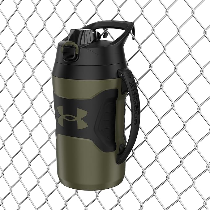 Under Armour Half Gallon Water Bottle Insulated, 64oz Insulated Water Bottle with Handle, Fence Hook, Leak Resistant, for Baseball, Football & More - Marine OD Green