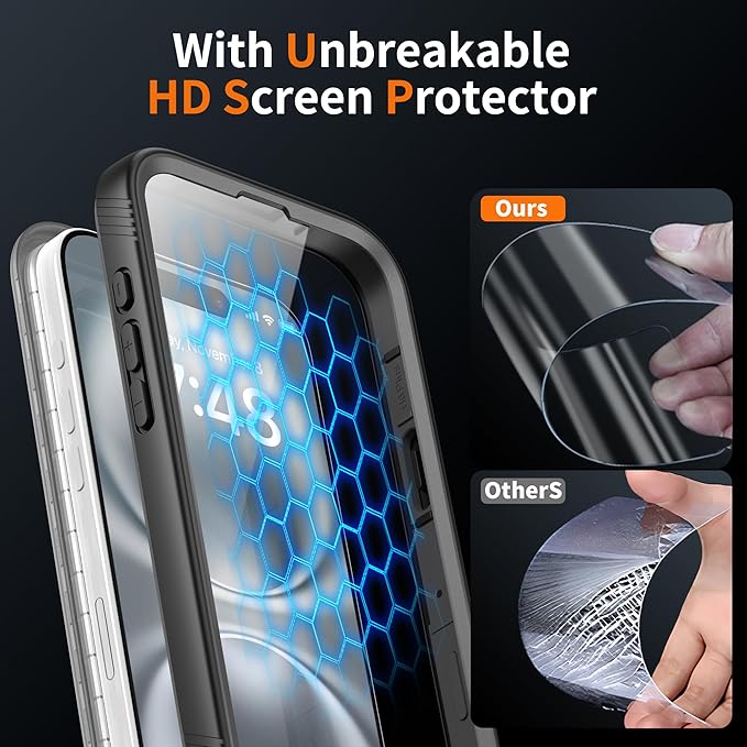 Cozycase for iPhone 16 Plus Case Waterproof - 360 Heavy Duty with Screen/Camera Protector Shockproof IP68 Underwater Dustproof Water Dust Shock Proof Full Body/Front and Back Case Black/Frosted Clear