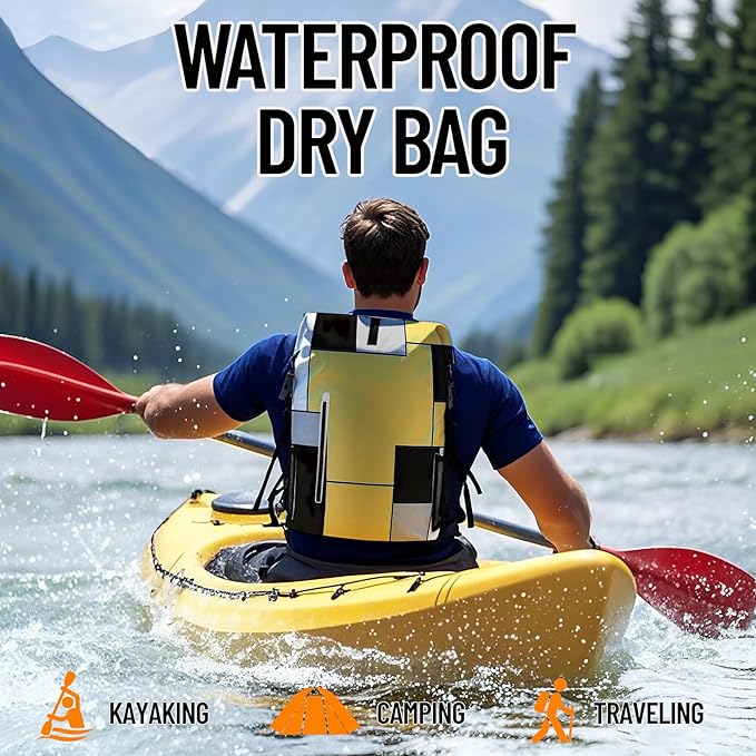Waterproof Dry Bag Heavy Duty Marine Dry Bags for Kayaking Hiking Yellow Black Backpack Roll-Top Closure Bag - Backpack Waterproof Phone Case 35L/55L/85L