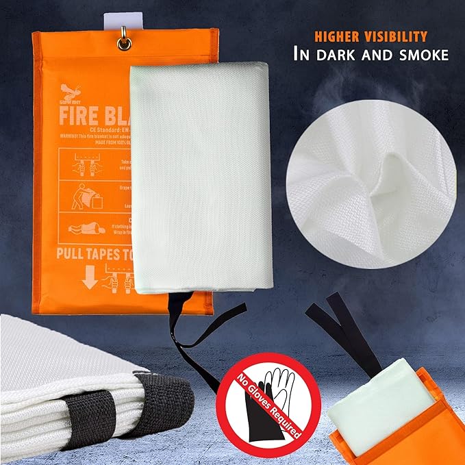Fire Blanket - 1500F CE Certified Emergency Fire Blanket for Home and Kitchen. 500GSM Fabric & 0.5mm Thick - 100% Fiberglass Fire Extinguisher for Car,Warehouse Office - 2pc (40x40 inches) by Supa Ant