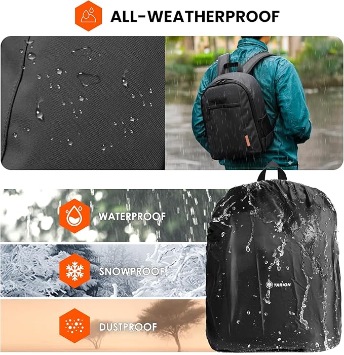 TARION Camera Backpack Bag Small - Professional DSLR Photography Case with 13 inch Laptop Compartment & Waterproof Rain Cover & Bottom Tripod Holder for Men Women Photographers - Black TB-S