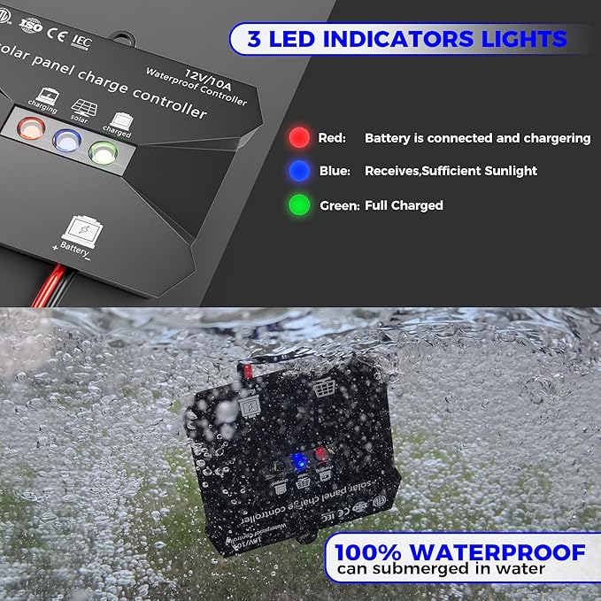 Voltset Solar Panel Kit 50W 12V, Solar Battery Trickle Charger Maintainer, Waterproof Solar Panel + Upgrade Charge Controller + Mount Bracket for Boat RV Motorcycle Marine