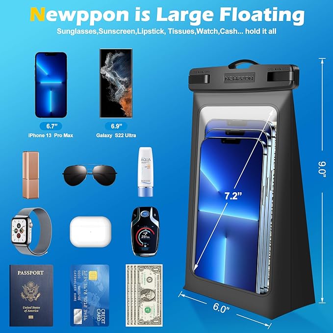4 Pack Floating Waterproof Phone Pouch - Float Clear Cell Holder Protector with Lanyard - Universal Large Floatable Water Proof Dry Bag Case for iPhone 16 Pro Max Samsung Galaxy - Beach Swimming Pool