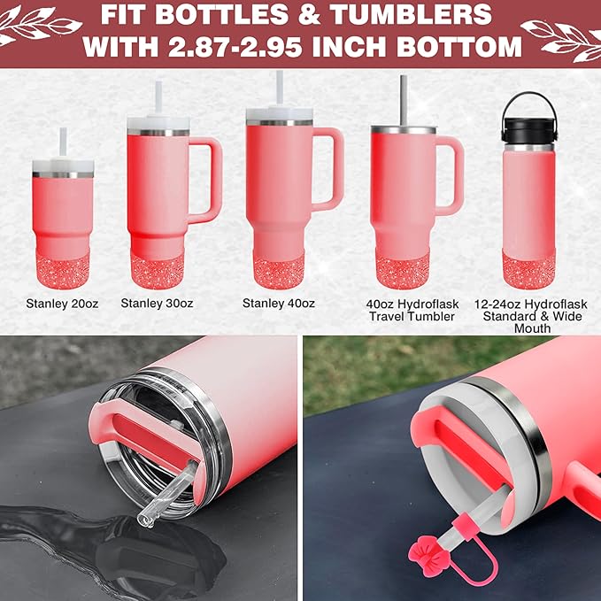 9PCS Red for Stanley Cup Accessories Set Bling Initials Bow Charms for Stanley Decorations 30/40 Oz Tumbler Accessories Including Bow Straw Topper, Handle Strap, Spill Stopper（Letter S）