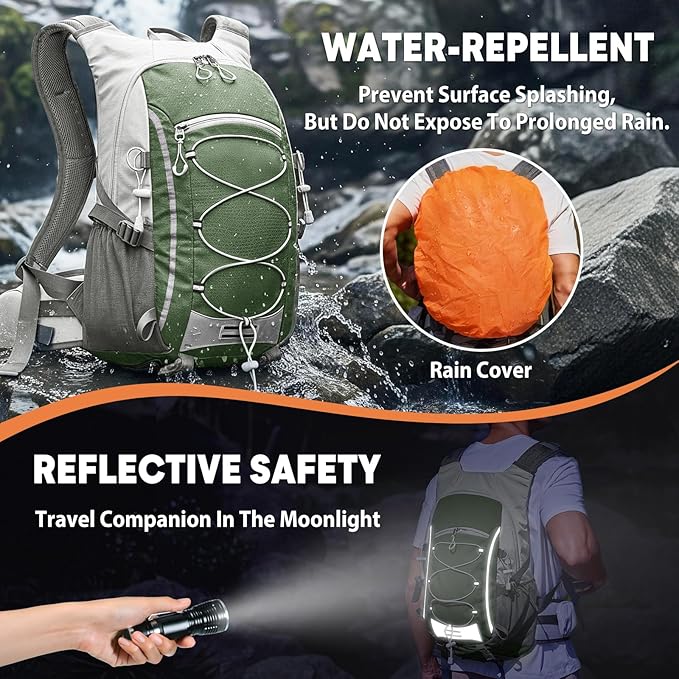 25L Hiking Backpack with Rain Cover Lightweight Hiking Daypack for Travel Camping Outdoors Knapsack for Men Women (Dark Green)