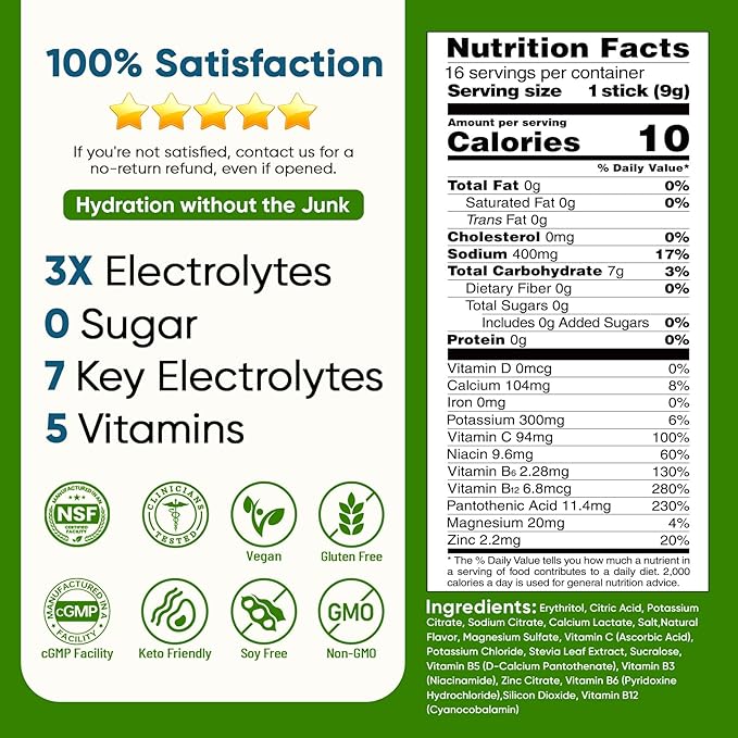 Venture Pal Sugar Free Electrolyte Powder Packets - Liquid Daily IV Hydration Packets | Electrolytes Drink Mix with 5 Vitamins & 7 Electrolytes | Keto Friendly | Non-GMO | Certified Vegan | 16 Sticks