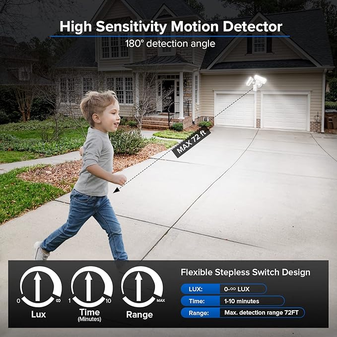 SANSI 38W 5000LM Motion Sensor Outdoor Lights, Flood Lights Outdoor Detector with 4 Mode Adjustable, 500W Equiv 5000K Dusk to Dawn, IP65 Waterproof, Motion Sensor Light for Garage, Yard, Porch (White)