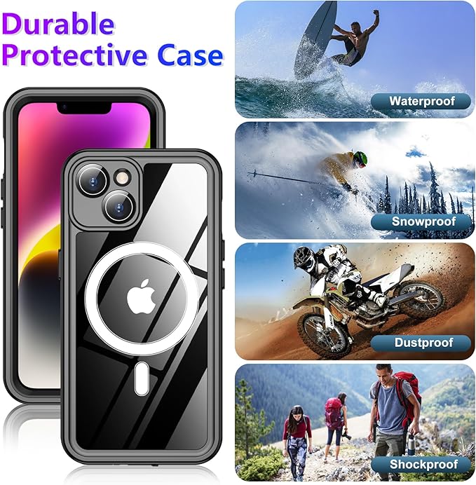 Red2Fire 2024 New Designed for iPhone 14 Case Waterproof,[Compatible with MagSafe][Built-in Camera & Screen Protector][Full Body Shockproof][IP68 Waterproof][Dustproof] Phone Case 6.1"