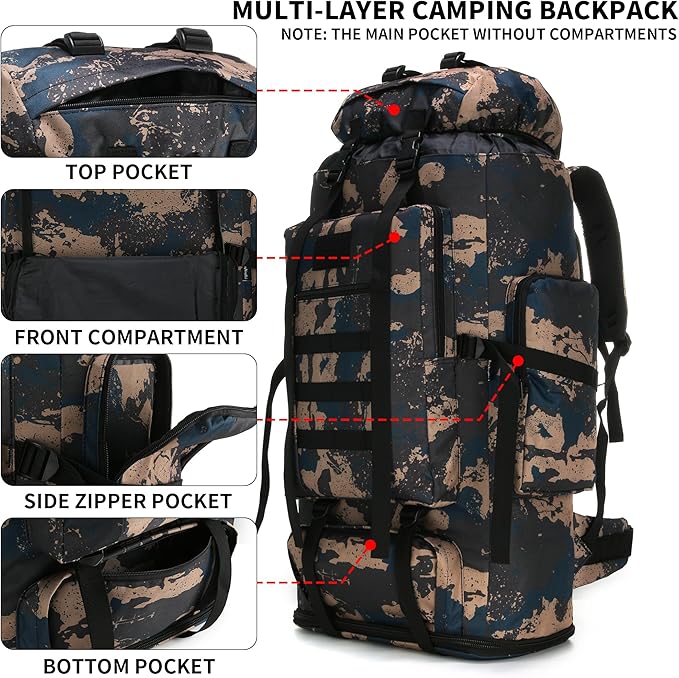 Hiking Backpack for Men 70L/100L Camping Backpack Military Rucksack Molle 3 Days Assault Pack for Climbing | Camping Backpack, 3 Days Assault Pack, for Climbing