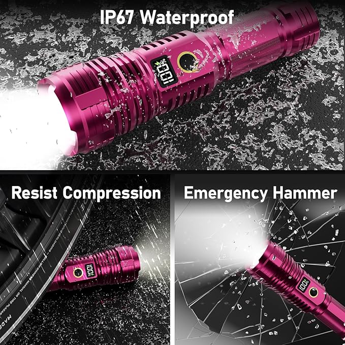 Flashlights High Lumens Rechargeable, 100,000LM LED Super Bright Flash Light, Zoomable Linternas with LCD Digital Display, 5 Mode, Waterproof, Powerful Tactical Flashlight for Emergencies Camping Gift