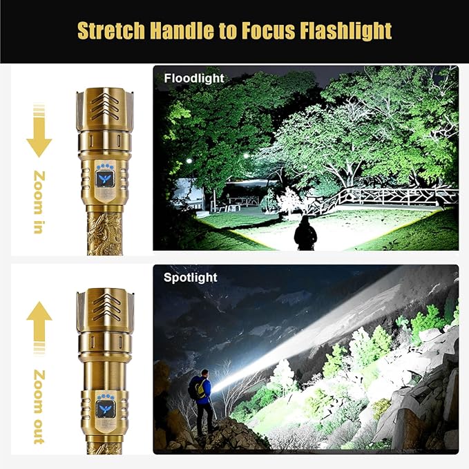 SKYFIRE LED Flashlights High Lumens with Ignition Lens,3000lm Super Bright Rechargeable Flashlight,Zoomable 4 Modes Waterproof Tactical Flash Light for Camping Essentials Outdoor and Home Gift