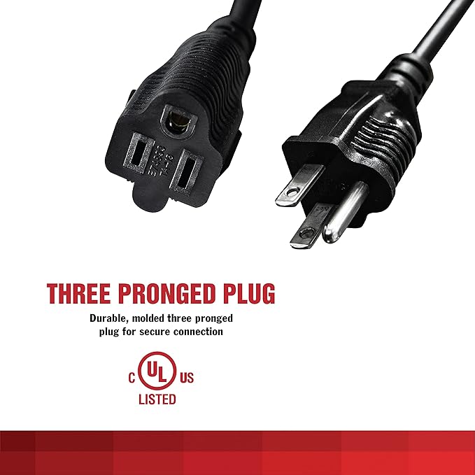 25 Ft Black Extension Cord 3 Prong, Weather-Resistant 16/3 SJTW, 1625 Watt, 13 AMP Rating with UL Listed for Indoor and Outdoor Uses