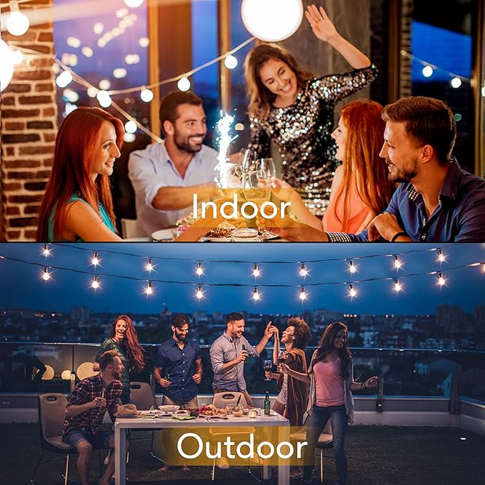 100FT LED Outdoor String Lights Patio Light with 52 Shatterproof G40 Dimmable Globe Bulb, 2-Pack 50FT Waterproof Outside Hanging String Light for Christmas Backyard Porch Balcony Gazebo Party