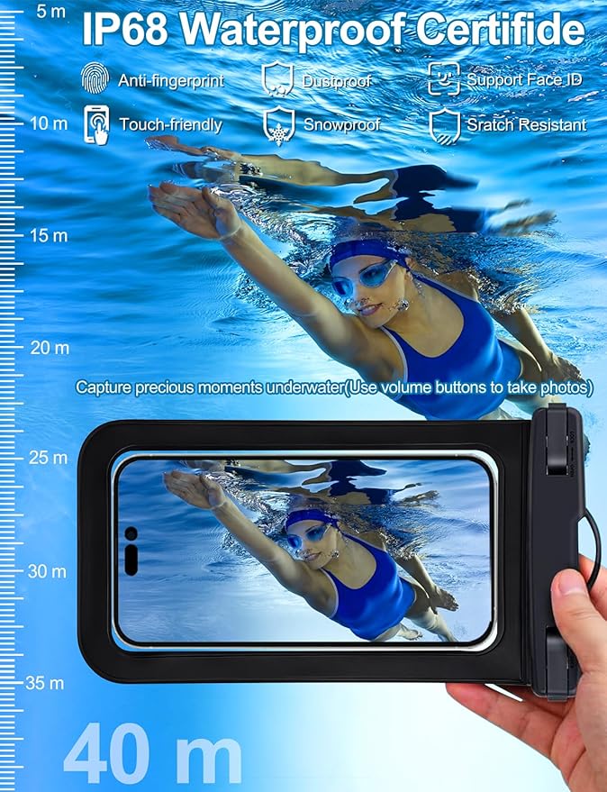 2 Pack White Universal Waterproof Phone Pouch, Large Phone Waterproof Case Dry Bag,Protection Level: IP68,Outdoor Sports for Apple iPhone,Samsung,and More,(Fits Up to 8.3”),White