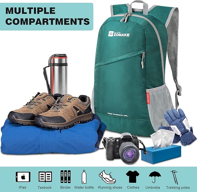 ZOMAKE Lightweight Packable Backpack, Foldable Backpacks Small Daypack for Hiking Water Resistant Day Bag for Travel(Olive Green)