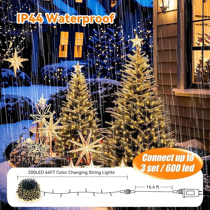 LitHome 66FT 200 LED Color Changing Christmas String Lights Outdoor, 35 Colors 9 Modes Connectable Red White and Blue Lights with Remote, Patriotic Light Plug in Green Wire for Tree 4th of July Decor