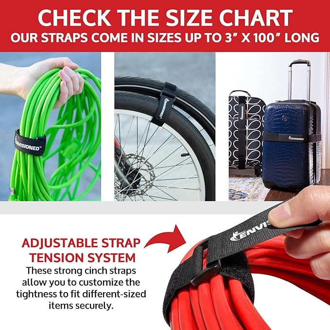 Reusable Cinch Straps 1" x 15" - 12 Pack, Multipurpose Quality Hook and Loop Securing Straps (Black) - Plus 2 Free Bonus Reusable Cable Ties