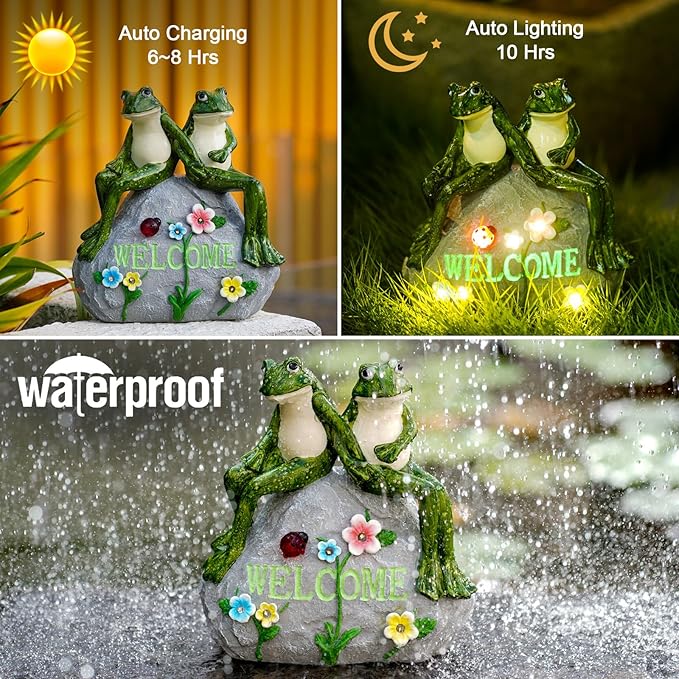 Nacome Solar Garden Outdoor Statues Frog with Succulent and 7 LED Lights - Lawn Decor for Patio, Balcony, Yard Ornament for Mom Grandma Women
