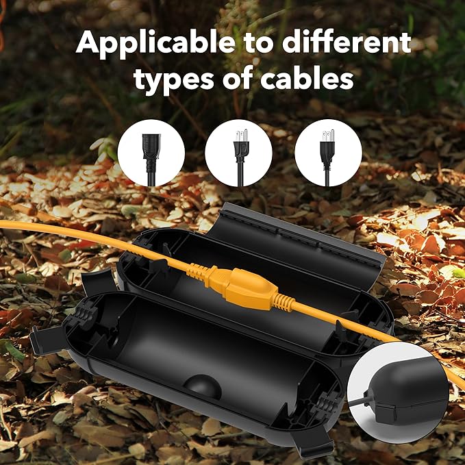 [2 Pack] Outdoor Extension Cord Safety Cover, BN-LINK Outdoor Plug Protector Waterproof, Electrical Connection Box for Holiday String Lights & Tools, Black