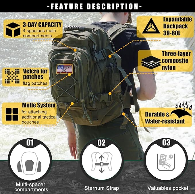 Miramrax Tactical Backpack Military Army Daypack - Assault Pack for Men Molle Backpacks Bug Out Bag 3 Day Pack for Hiking Camping Travel Hunting Rucksack Trekking Green