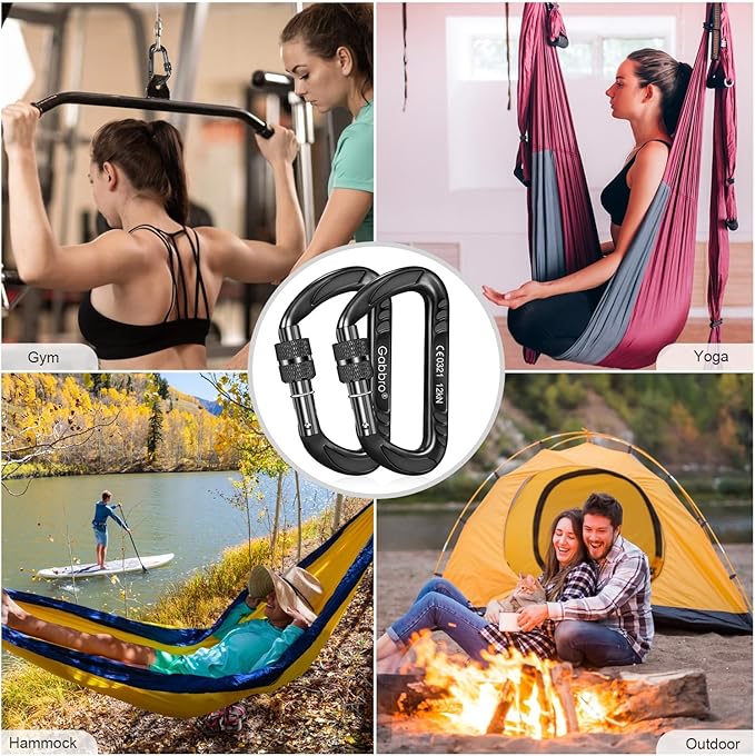Gabbro Carabiner Clips Heavy Duty 12kN (2697 lbs), Wiregate Aluminum Lightweight Caribeener for Hammock, Hiking, Camping, Water Bottle, Dog Leash Harness, Keychains