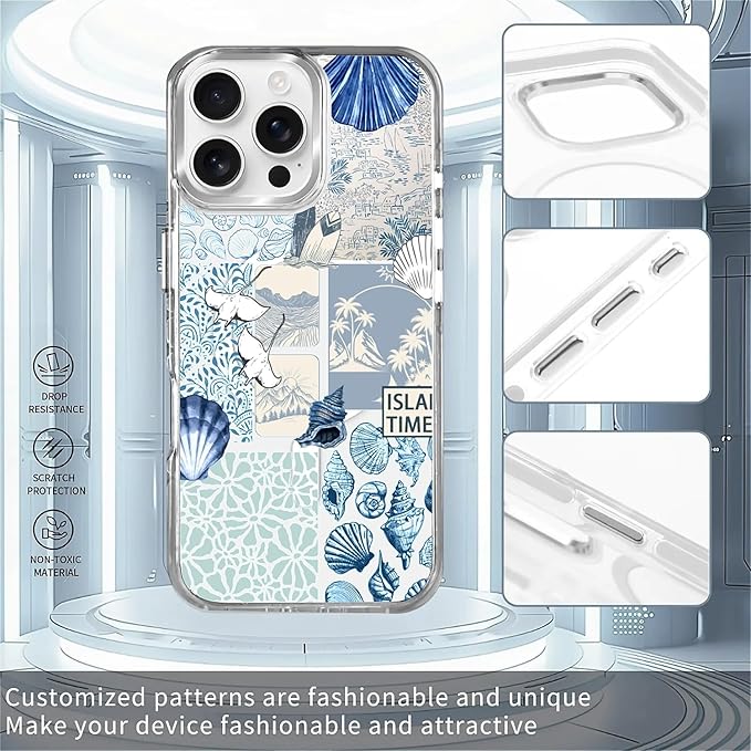 Case for iPhone 16 Pro Max,[Compatible with MagSafe],Sea Life Ocean Waves Seashell Collage Phone Case Design，for Women Girls Magnetic Clear Cover - Slim, Sleek, & Shockproof Protection