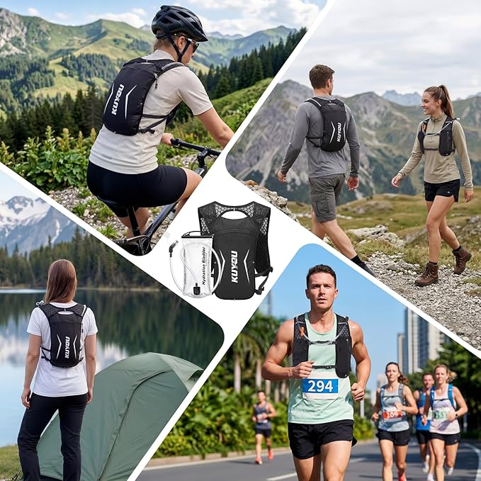 KUYOU Running Vest for Women & Men, Lightweight Hydration Backpack with 2L Water Bladder, Water Backpack for Trail Running, Hiking, Cycling & Marathon
