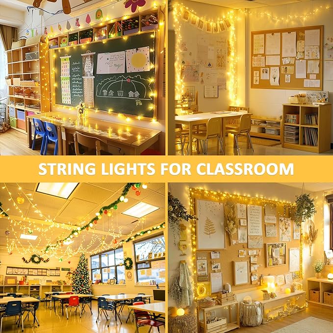 JMEXSUSS 33ft 100 LED Warm White String Lights for Room Decor, Battery Operated Christmas Lights with 8 Modes Remote, Twinkle Fairy Mini Lights for Bedroom Home Wall House Decor