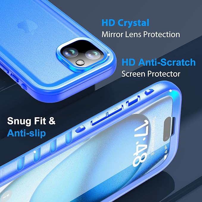 SPORTLINK for iPhone 15 Case - IP68 Waterproof Military Protective Full Body Heavy Duty Shockproof 360 Sealed Dustproof with Camera Screen Protector Phone Cover for i Phone 15 6.1" Blue