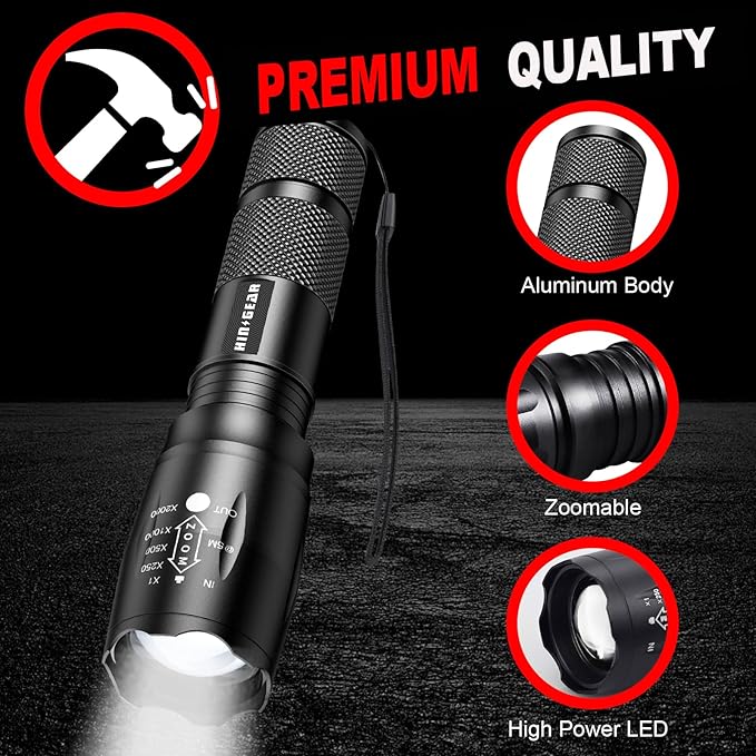 1 Mode Flashlights 4 Pack, Bright Zoomable LED Tactical Flashlight High Lumens, Water Resistant Portable Pocket Flash Light for Emergency, Camping Essentials, Gift - SL2000