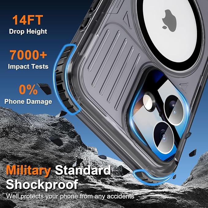 WIFORT for iPhone 17 Waterproof Case, [Fit for Magsafe] with Sapphire Lens & Screen Protector, IP68 Full Body 15FT Military Shockproof, Magnetic Frosted Phone Cover with Lanyard, 6.3" Black