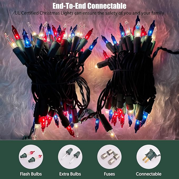 HISHINY Red White Blue 4th of July Patriotic Decorations Lights 100 Count Mini String Lights with Green Wire for Outdoor Indoor Christmas,Holiday,Party, Independence Day Decor,UL Certified (21feet)
